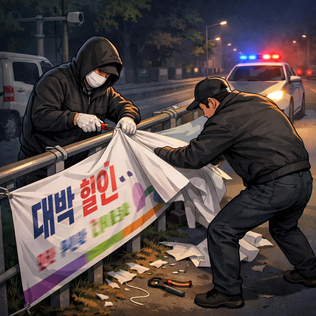 목소리 지운데가...현수막 불법철거한...