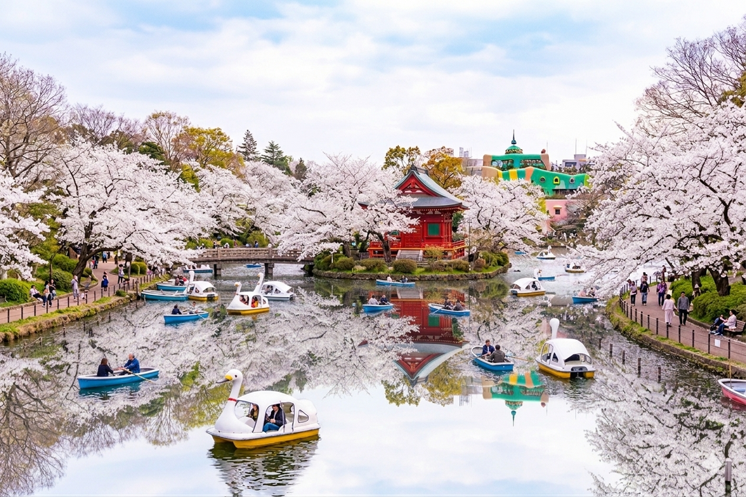 분홍빛 숨결이 내려앉은 이노카시라 공원을 걷다