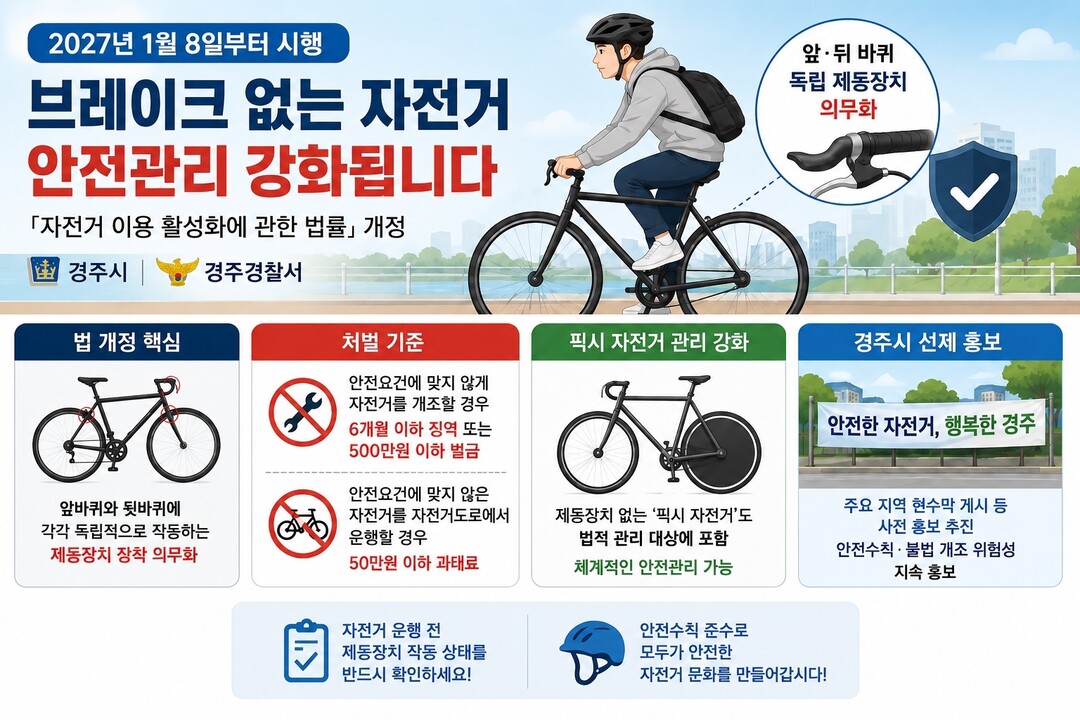 경주시, 자전거 제동장치 의무화 사전...